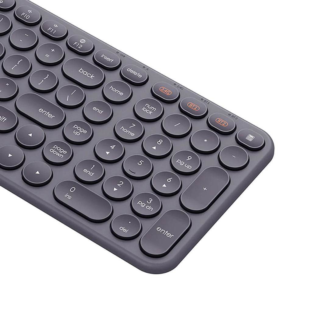 Baseus K01B Wireless Tri-Mode Keyboard – Frosted Gray-Bluetooth, 2.4GHz & Wired, Slim Design with Quiet Keys