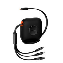Baseus Traction Series 3-in-1 Retractable Cable – 100W PD, USB-C, Micro USB, Lightning, 1.7m (Black)