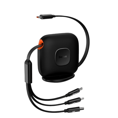 Baseus Traction Series 3-in-1 Retractable Cable – 100W PD, USB-C, Micro USB, Lightning, 1.7m (Black)