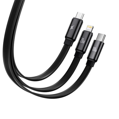 Baseus Traction Series 3-in-1 Retractable Cable – 100W PD, USB-C, Lightning & Micro USB, 1.7m (Black)