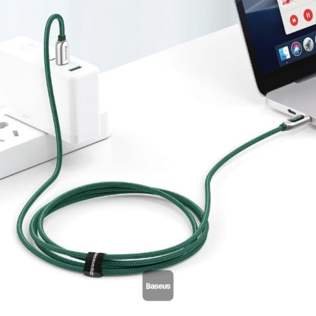 Baseus Type-C to Type-C Fast Charging Cable with LED Display – 100W, 5A, 1M -Smart Power Monitoring & Durable Design-Green