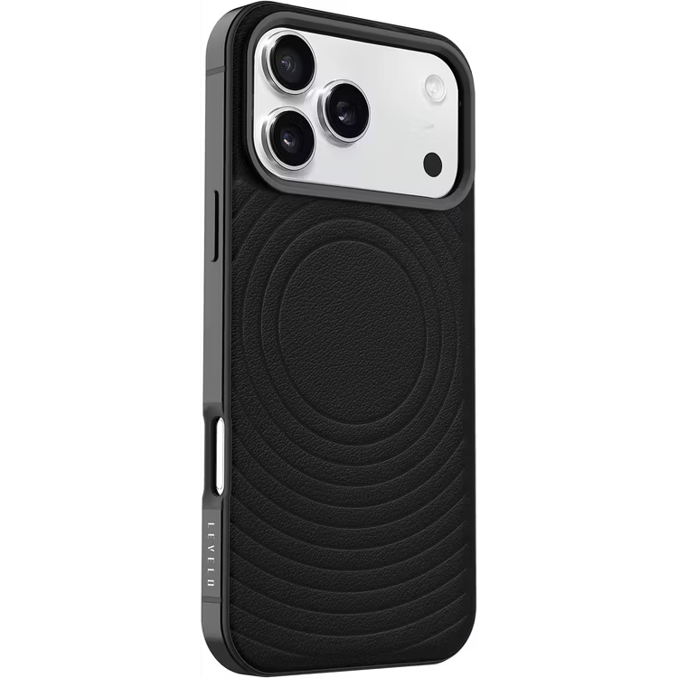 Levelo Spirale PU Leather Hybrid Case for iPhone 17 Pro Max MagSafe Compatible- Black