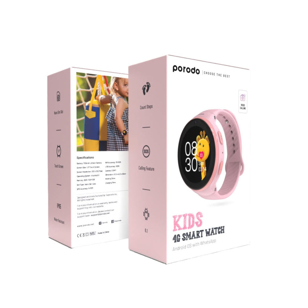Porodo 4G Kids GPS Watch – 700mAh, 8GB, SOS, IP67, Video Call