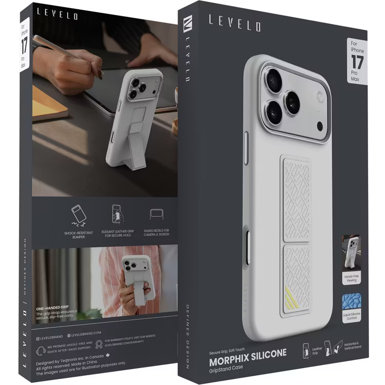 Levelo Morphix Silicone GripStand Case for iPhone 17 Pro Silver