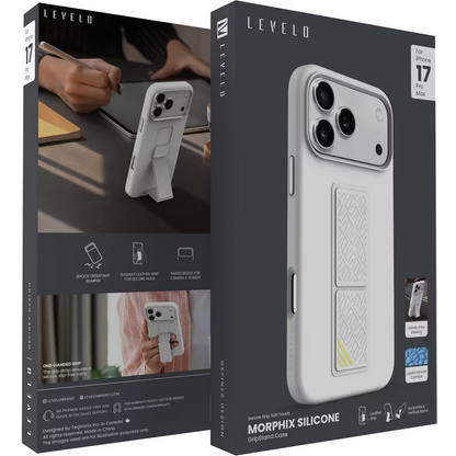 Levelo Morphix Silicone GripStand Case for iPhone 17 Pro Silver