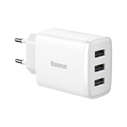 Baseus Compact 3-Port USB Charger – 17W Total Output-Efficient, Portable-White