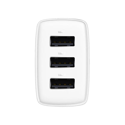Baseus Compact 3-Port USB Charger – 17W Total Output-Efficient, Portable-White