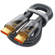 Porodo Braided 100W PD C to C Cable With Transparent Head 1M - Grey